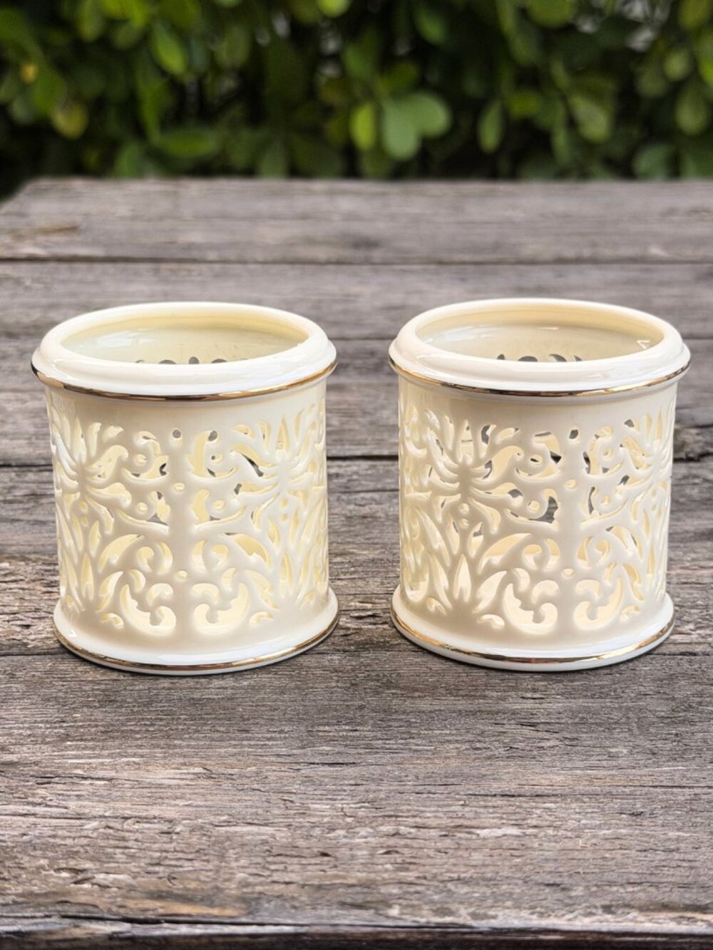 NEW Lenox Illuminations Votive Pierced Candle Holder Set Tea Light Ivory Gold